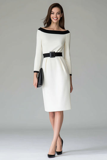 Noir Blanc Off the Shouder Robe de travail midi